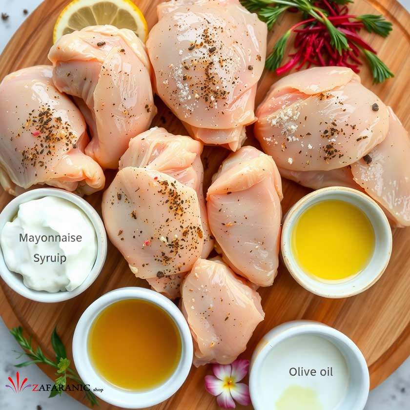 طرز تهیه مرغ با سس مایونز و زعفران خوشمزه و ذغالی برای نوروز 2 مواد لازم برای تهیه مرغ با سس مایونز و زعفران